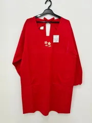 【91144RD】訳あり お花 ワッペン刺繍  割烹着 かっぽう 綿100% 日本製 保育士 コスプレ 作業着 お花屋さん レトロ 昭和 平成 シンプル レッド 赤