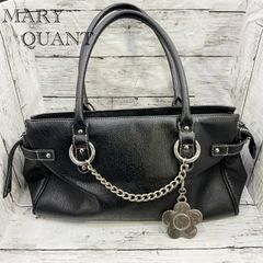 美品】MARY QUANT ミニボストンバッグ ブラック シボ革 シルバー金具 