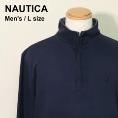 NAUTICA ノーティカ ハーフジップ スウェット L ネイビー ワンポイント ロゴ刺繍 スタンドカラー プルオーバー 古着