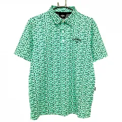 【美品】キャロウェイ 半袖ポロシャツ ライトグリーン×ネイビー 総柄 ロゴ刺しゅう  メンズ L ゴルフウェア Callaway