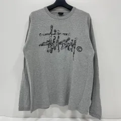 07w1552★ STUSSY ステューシー 00's バンダナ柄ストックビッグロゴ ロングスリーブTシャツ 長袖Tシャツ メンズ グレー Mサイズ【中古品】