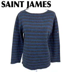 美品】SAINT JAMES ニットバスクシャツ ボーダー 36 ダークグレー紺