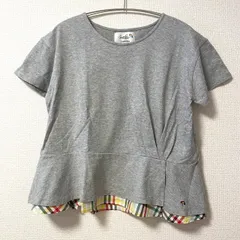 アーノルドパーマー Tシャツ M レディース 半袖 灰色 グレー 杢グレー チェック 切り替え 異素材 チュニック ペプラム 刺繍 ロゴ Arnold Palmer 古着