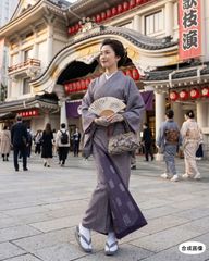 NO501 売約済み夏の高級着物 小千谷縮 東京駅絵柄 半幅帯 - メルカリ