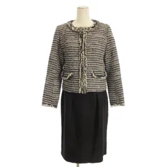 エージー AG オペーク ドット クリップ OPAQUE.CLIP 良品 セットアップ スーツ ノーカラー ジャケット ツイード スカート ひざ丈 紺 黒 ネイビー ブラック M L