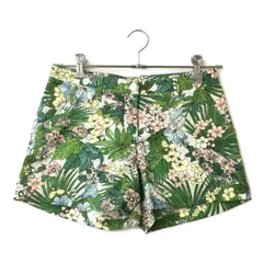 中古 レディース アンパスィ and per se ショートパンツ L 白×緑 グリーン 薄手 ボタニカル