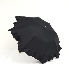 折りたたみ日傘 LANVIN COLLECTION ランバン USED美品 一級遮光 晴雨兼用 ラッフルフリル ロゴ刺繍 ブラック 48cm FA9543