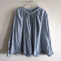 極美品☆45R 45プチデニム✕レースのタックブラウス（加工）ヒッコリー