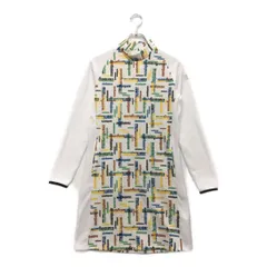 中古 レディース マンシングウェア Munsing wear ワンピース M 白  長袖モックネック ストレッチ ロゴプリント