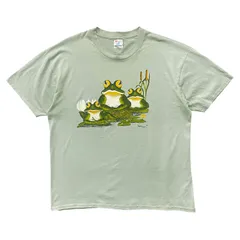 USA 古着 メキシコ製 90S Hanes ヘインズ カエル 蓮 ヴィンテージ Tシャツ 両面プリント メンズXL ライトグリーン シングルステッチ BA5191