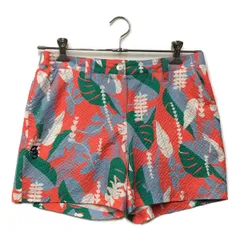 中古 レディース アンパスィ and per se ショートパンツ L ピンク系 総柄 リーフ柄 サッカー生地