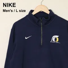 NIKE ナイキ ハーフジップ スウェット トレーナー ワンポイント刺繍 O BASKETBALL ロゴ L ネイビー 裏起毛 古着