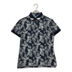 中古 レディース アディダス adidas 半袖ポロシャツ S 紺 ネイビー 総柄 ボタニカル柄