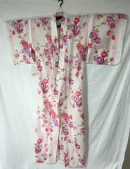 【未使用品】 匿名配送　レディース　浴衣　花柄　ストライプ　ピンク　F　フリーサイズ相当　155㎝～170㎝　F