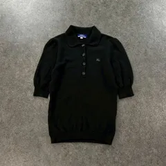 BURBERRY BLUE LABEL バーバリーブルーレーベル 半袖 ニット ポロシャツ ホース刺繍 カシミヤ混 ブラック 黒 レディース 三陽商会