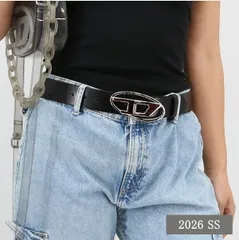 ■DIESEL ディーゼル レザーベルト X08727 PR666 B-1DR W  オーバルDロゴバックル ブラック メンズ レディース ユニセックス プレゼント