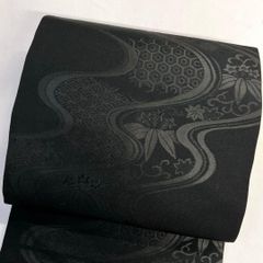 名古屋帯 夏用 絽 波 菊花 青海波 亀甲 流線 黒地 着物 054tz - メルカリ
