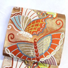 高級名品 西陣織 唐織 袋帯 正絹 金糸 蝶文様 揚羽蝶 振袖 訪問着 成人 