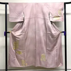 付け下げ　金彩　一つ紋　花模様　身丈149　裄61.5　正絹　着物　032tz