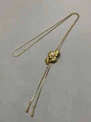SN1477 ゴールド ループタイ ロング ネックレス パール？ フェイク？ 貝 シェルモチーフ アンティーク