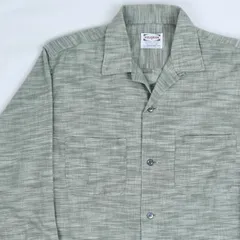 60年代 Pilgrim オープンカラーシャツ ヴィンテージ 絣柄 コットン モスグリーン M