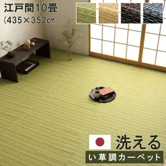 洗えるカーペット ダイニングラグ  江戸間10畳 435×352cm  グリーン  【バルカン】 絨毯 ラグ PPカーペット レジャーシート アウトドア 洗える ペット 国産 日本製のサムネイル