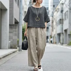 上下セット レディース 2点セット ロングパンツ 冷感 ワイドパンツ ズボン Tシャツ 丸首 半袖 5分袖 柔らか 着痩せ お洒落 薄手 快適 カジュアル トップス 春夏  旅行 休暇 通勤 1045