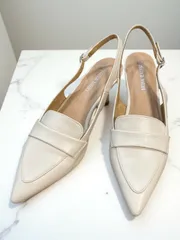 NATURAL BEAUTY BASIC パンプス　スリングバックローファー　L （約24.5cm）オフホワイト　フェイクレザー　ヒール4センチのサムネイル