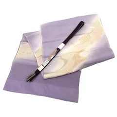 京やQ764 正絹 帯揚げ 帯締め 帯揚げ+帯締め2点セット 特選丹後ちりめん 本金糸 藤色 グラデーション 高麗組 高級手組紐 江戸紫 パープル 袷の着物 単衣の着物 袷単衣兼用 フォーマルからカジュアルまでOK 未使用 新古品