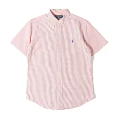 RALPH LAUREN ラルフローレン シャツ レッド ホワイト サイズ:M | 00s ストライプ シアサッカー ボタンダウン 半袖 シャツ | CUSTOM FIT | トップス カジュアルシャツ【メンズ】【中古】