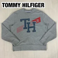 TOMMY HILFIGER トミーヒルフィガー ビッグプリント 胸ポケット スウェット トレーナー L 霜降り 袖ロゴ 裏地パイル 着丈66cm 肩幅50cm 身幅(脇下)59cm 袖丈66cm【古着】