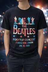 ビートルズ Tシャツ Mサイズ ブラック ルーフトップコンサート 1969 ロンドン バンドT メンズ レディース