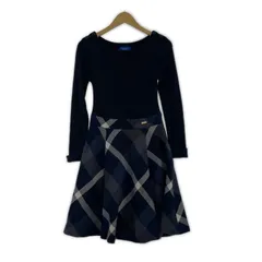 BLUE LABEL CRESTBRIDGE ブルーレーベル クレストブリッジ チェック切替 リブニット フレアワンピース size36/ネイビー