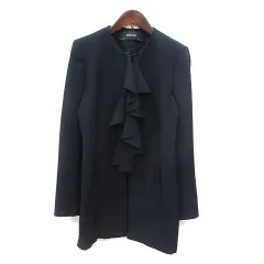 ザラ ベーシック ZARA BASIC ノーカラーコート フリル 総裏地 S 紺 ネイビー /MS