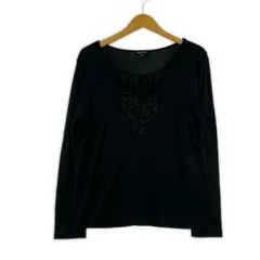 INDIVI インディヴィ フリルネックカットソー size44/ブラック