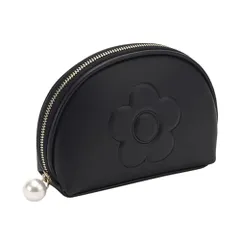 MARY QUANT(マリークワント) エンボスデイジーパール ラウンドポーチ H10.5×W16×D4.5cm ブラック@