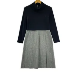 Courreges クレージュ リボン付き ニット ドッキングワンピース size9AR/ブラック×グレー