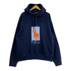 POLO RALPH LAUREN ポロ・ラルフローレン 裏起毛 プリント プルオーバーパーカー sizeLG/ネイビー