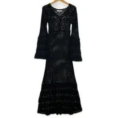 美品 ROYAL PARTY ロイヤルパーティ タグ付き 透かし編み マキシ ニットワンピース sizeF/ブラック