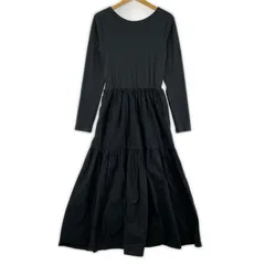 URBAN RESEARCH アーバンリサーチ 異素材切替 ティアードワンピース size38/ブラック×チャコール