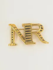 ニナリッチ/NINA RICCI　ゴールドカラー NRロゴ ピンブローチ　ビンテージ　中古良品