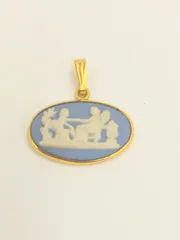 ウェッジウッド/WEDG WOOD　ブルージャスパー　横オーバル　ゴールドカラーペンダントヘッド　ビンテージ　中古品