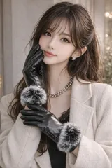 ファー付き レザー風 手袋 レディース スマホ対応 タッチパネル 防寒 上品 きれいめ 冬グローブ