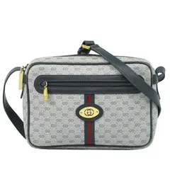本物 グッチ GUCCI オールドグッチ マイクロGG ショルダーバッグ ポシェット PVC グレー ネイビー バッグ 中古・