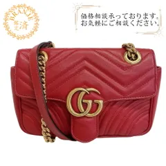 GUCCI グッチ 446744  チェーン 斜め掛け ワンショルダーバッグ  GGマーモント ハート レザー ショルダーバッグ レッド レディース