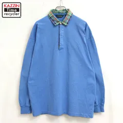 90s vintage J.CREW 襟チェック プルオーバー 長袖ポロシャツ メンズ 表記Lサイズ