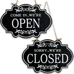 TOMOTHY 오픈 클로즈 간판 목제 매달아 세련된 아메리칸 open close 플레이트 미국 잡화 영업중 리버시블(블랙/문자 화이트)