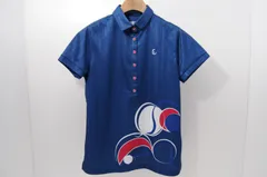 中古 レディース キャロウェイ Callaway 半袖ポロシャツ L 青 ブルー/ストライプ