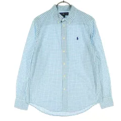 RALPH LAUREN ラルフローレン チェック柄 ワンポイントロゴ 長袖 ボタンダウンシャツ L(14-16) ライトブルー キッズ 古着
