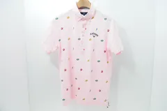 中古 メンズ キャロウェイ Callaway 半袖ポロシャツ M ピンク ボタンダウン ストライプ